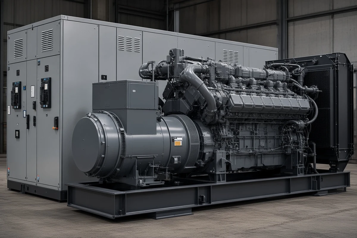 Gas engine genset outdoor skid with grid-ready switchgear